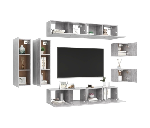 Set muebles de salón TV 8 pzas madera ingeniería gris hormigón