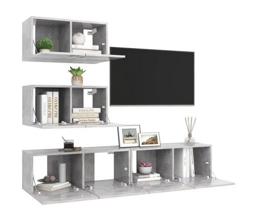 Set muebles de salón TV 7 pzas madera ingeniería gris hormigón