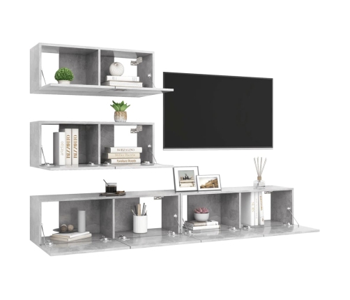 Set muebles de salón TV 4 pzas madera ingeniería gris hormigón