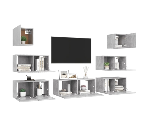 Set muebles de salón TV 7 pzas madera ingeniería gris hormigón