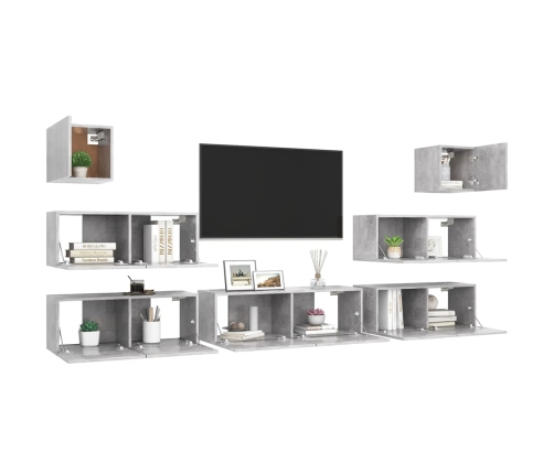 vidaXL Set de muebles de salón 7 pzas madera ingeniería gris hormigón