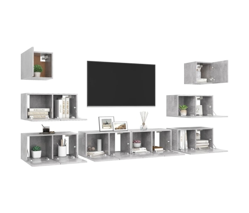 Set muebles de salón TV 8 pzas madera ingeniería gris hormigón