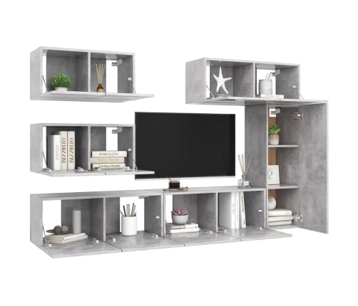 Set muebles de salón TV 6 pzas madera ingeniería gris hormigón