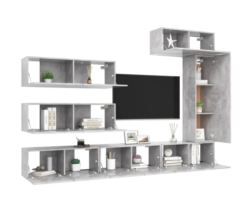 Set muebles de salón TV 7 pzas madera ingeniería gris hormigón