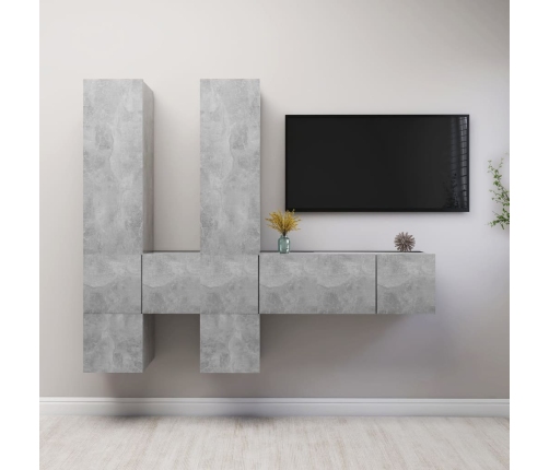 vidaXL Set muebles de salón TV 7 pzas madera ingeniería gris hormigón