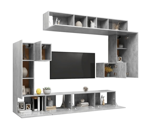 Set de muebles de TV 8 pzas madera contrachapada gris hormigón