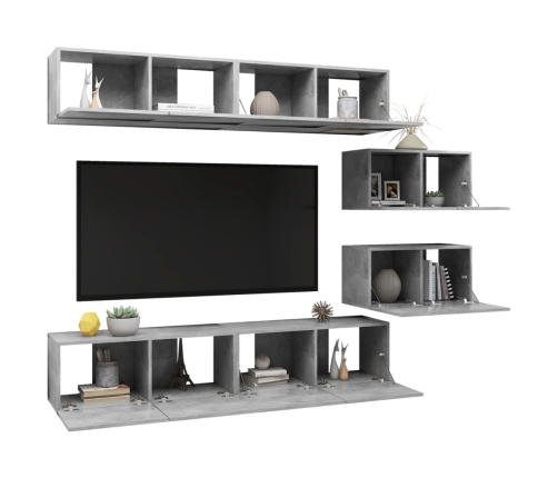 Set muebles de salón TV 6 pzas madera ingeniería gris hormigón