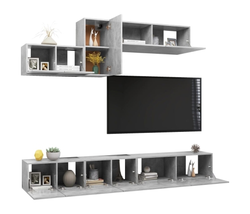 vidaXL Set muebles de salón TV 6 pzas madera ingeniería gris hormigón