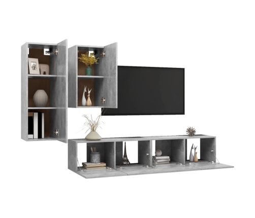 vidaXL Set muebles de salón TV 4 pzas madera ingeniería gris hormigón