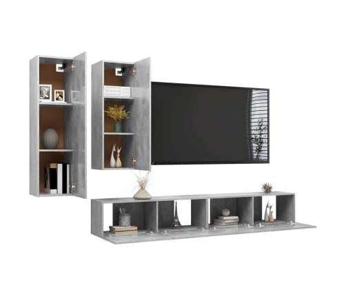 Set muebles de salón TV 4 pzas madera ingeniería gris hormigón