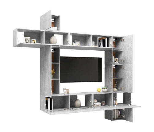 vidaXL Set muebles de salón TV 9 pzas madera ingeniería gris hormigón