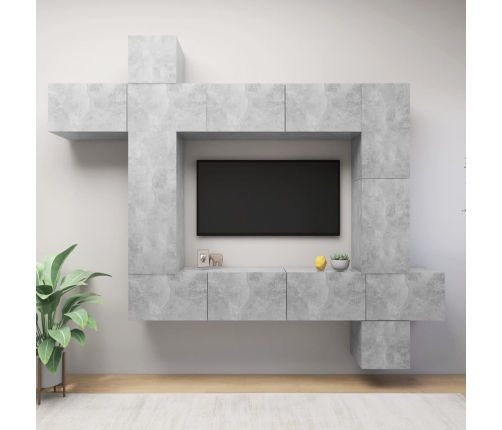 vidaXL Set muebles de salón TV 9 pzas madera ingeniería gris hormigón