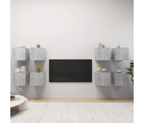 Muebles de TV de pared 8 piezas gris hormigón 30,5x30x30 cm