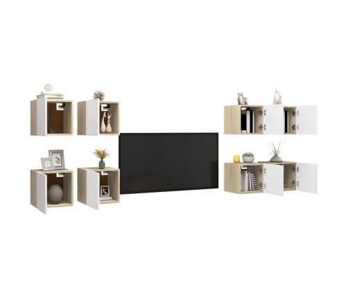 Muebles de pared para TV 8 uds blanco roble Sonoma 30,5x30x30cm