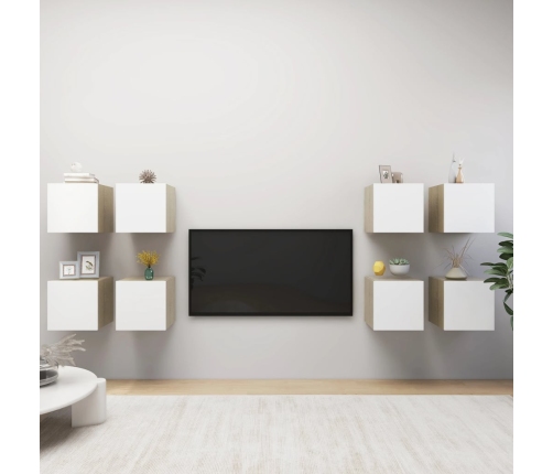 Muebles de pared para TV 8 uds blanco roble Sonoma 30,5x30x30cm