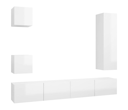 vidaXL Set de muebles de salón 5 pzas madera ingeniería blanco brillo