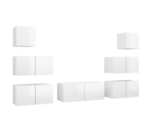 vidaXL Set de muebles de salón 7 pzas madera ingeniería blanco brillo