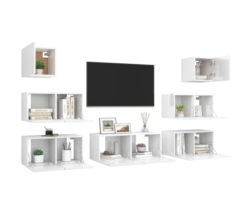 vidaXL Set de muebles de salón 7 pzas madera ingeniería blanco brillo