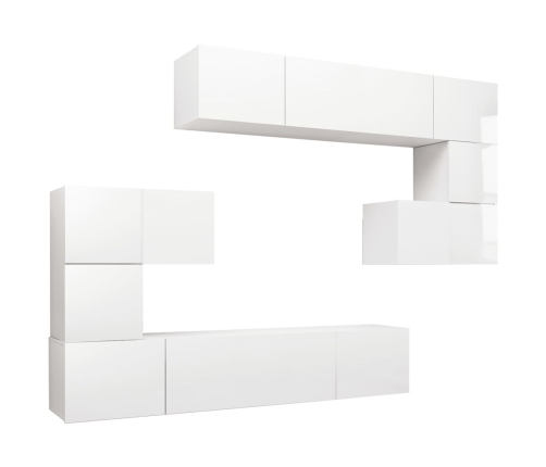 vidaXL Set de muebles de salón 8 pzas madera ingeniería blanco brillo