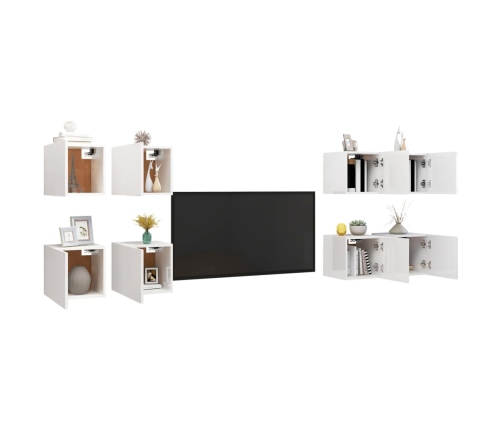 Muebles de pared para TV 8 uds blanco brillo 30,5x30x30 cm