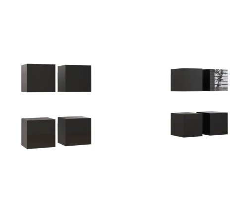 Muebles de pared para TV 8 uds negro con brillo 30,5x30x30 cm