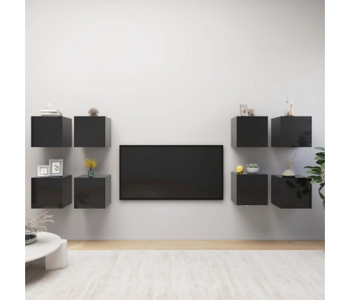 Muebles de pared para TV 8 uds negro con brillo 30,5x30x30 cm