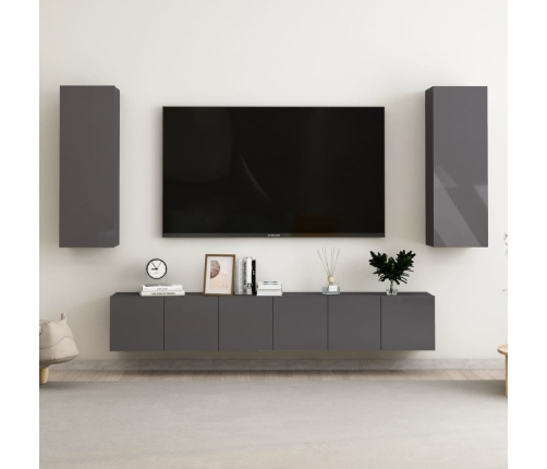 vidaXL Muebles de TV de salón 5 pzas madera de ingeniería gris brillo