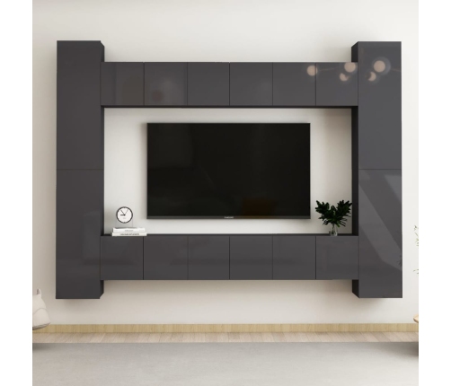 Muebles de TV de salón 10 pzas madera de ingeniería gris brillo