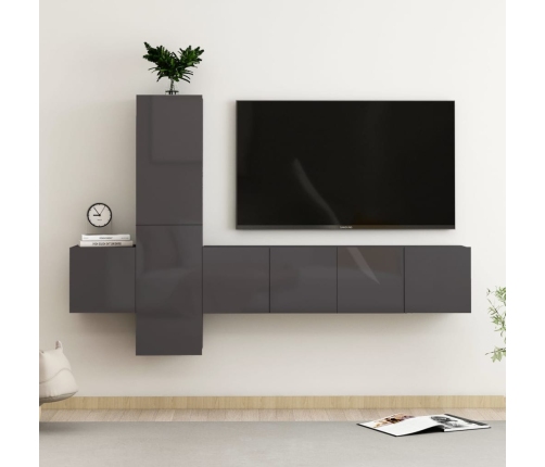 Muebles de TV de salón 5 pzas madera de ingeniería gris brillo