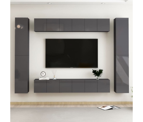 Muebles de TV de salón 10 pzas madera de ingeniería gris brillo