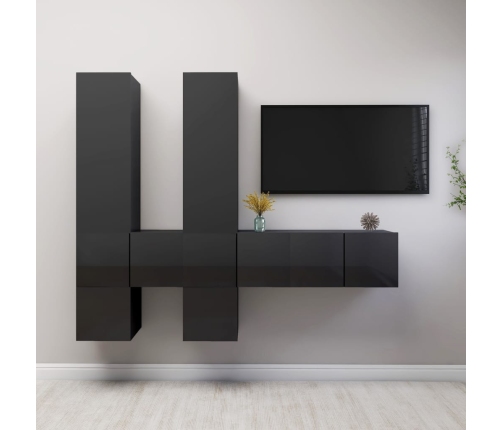 vidaXL Muebles de TV de salón 7 pzas madera de ingeniería gris brillo