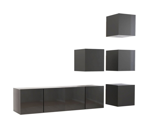 Muebles de TV de salón 6 pzas madera de ingeniería gris brillo