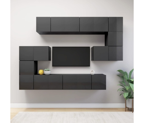 vidaXL Muebles de TV de salón 10 pzas madera de ingeniería gris brillo