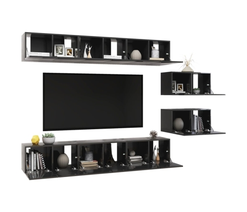 vidaXL Muebles de TV de salón 8 pzas madera de ingeniería gris brillo