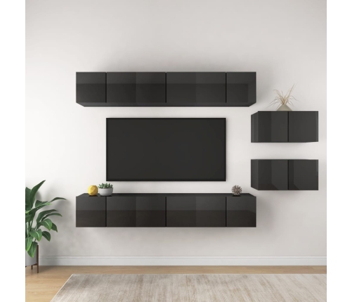 vidaXL Muebles de TV de salón 8 pzas madera de ingeniería gris brillo