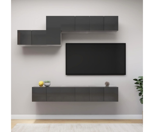 Muebles de TV de salón 7 pzas madera de ingeniería gris brillo