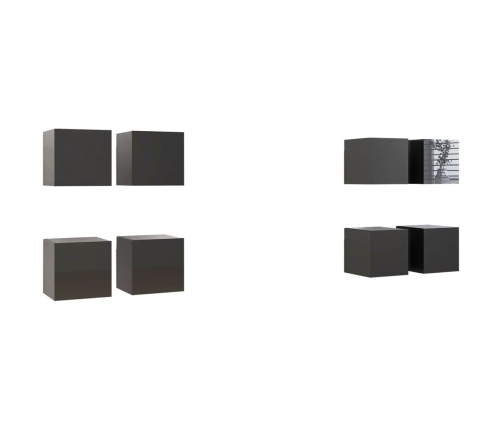 Muebles de pared para TV 8 uds gris con brillo 30,5x30x30 cm