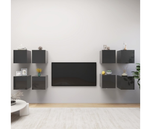 vidaXL Muebles de pared para TV 8 uds gris con brillo 30,5x30x30 cm