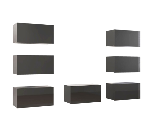 vidaXL Muebles para TV 7 uds aglomerado gris brillante 30,5x30x60 cm