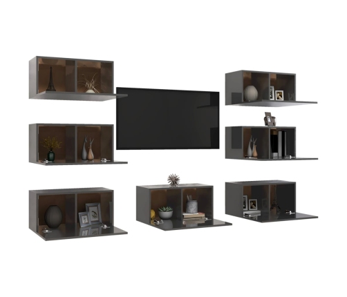 vidaXL Muebles para TV 7 uds aglomerado gris brillante 30,5x30x60 cm