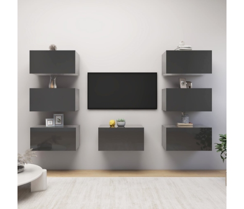 vidaXL Muebles para TV 7 uds aglomerado gris brillante 30,5x30x60 cm