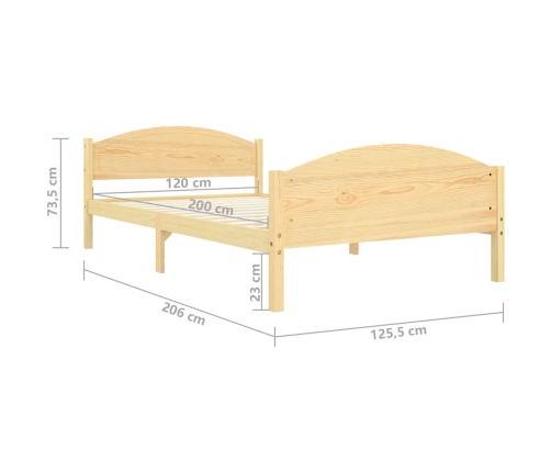 Estructura de cama sin colchón madera maciza de pino 120x200 cm