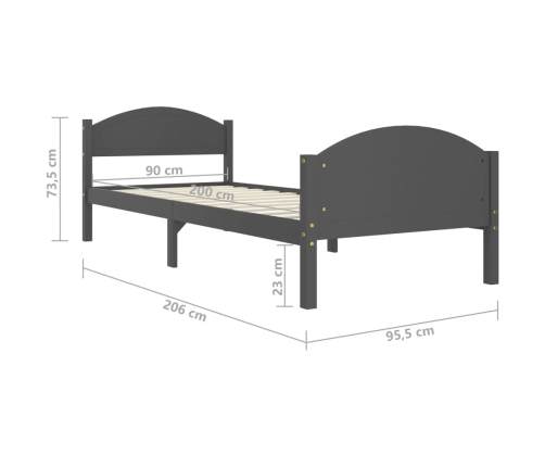 Estructura cama sin colchón madera pino gris oscuro 90x200 cm