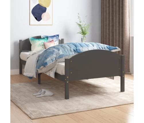 vidaXL Estructura de cama madera maciza de pino gris oscuro 90x200 cm