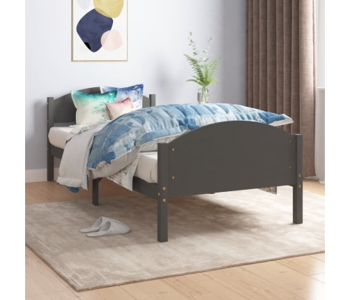 Estructura de cama madera maciza de pino gris oscuro 100x200 cm