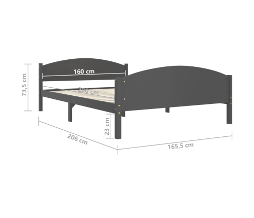Estructura cama sin colchón madera pino gris oscuro 160x200 cm
