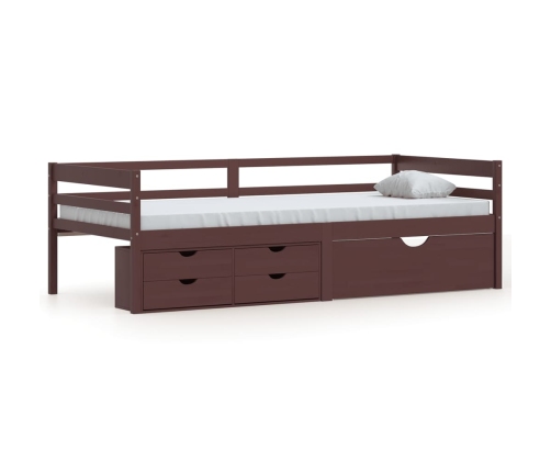 vidaXL Cama con cajones y armario madera pino marrón oscuro 90x200 cm