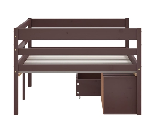 vidaXL Cama con cajones y armario madera pino marrón oscuro 90x200 cm