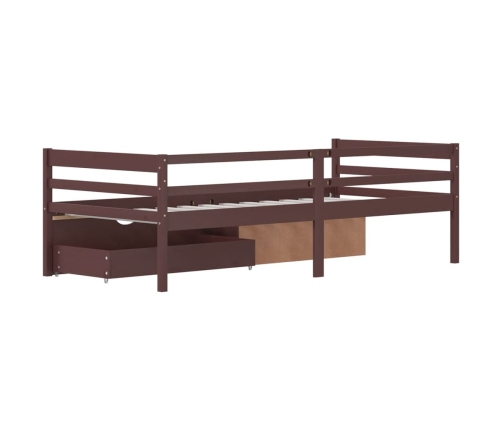 vidaXL Cama con cajones y armario madera pino marrón oscuro 90x200 cm