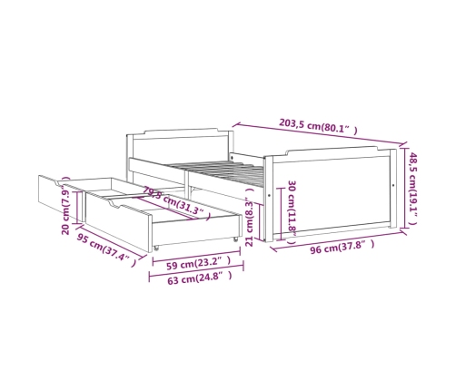 vidaXL Estructura de cama con cajones madera maciza de pino 90x200 cm